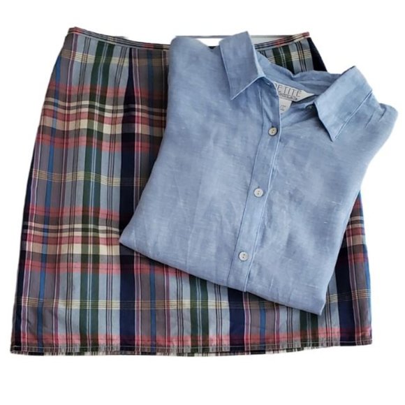 Petite Sophisticate Madras Skirt | EUC | 6P | Blue Green Pink Cranberry Cream - Picture 3 of 8